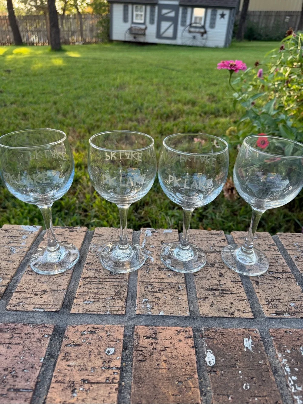 Possum Kingdom Lake Wine Glasses Set of 3 Frosted With “PK Lake” & 1 Unfrosted